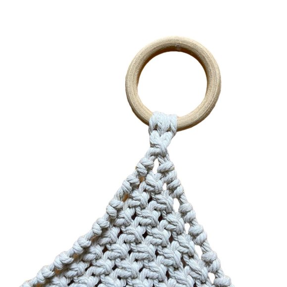 Macrame Wall Plant Hanger with Wooden Ring Handle - Picture 3 of 4